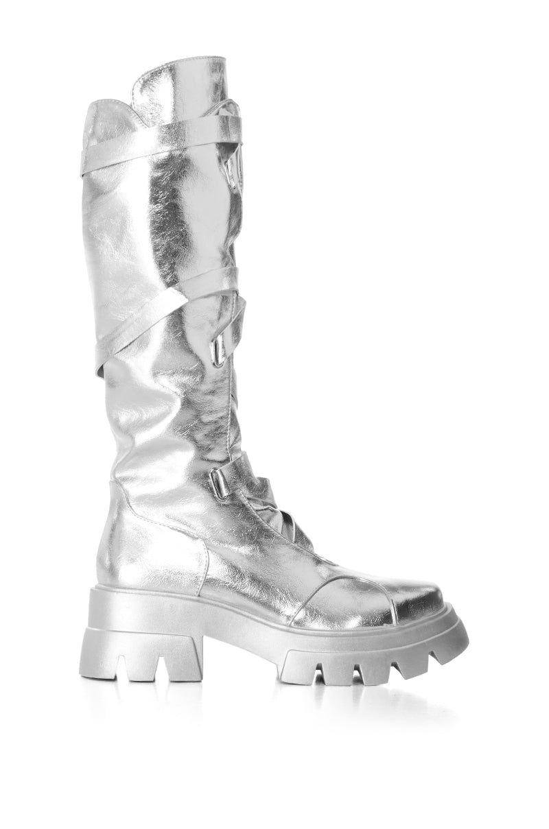 AZALEA WANG VAUGHN SILVER TIE UP BOOT