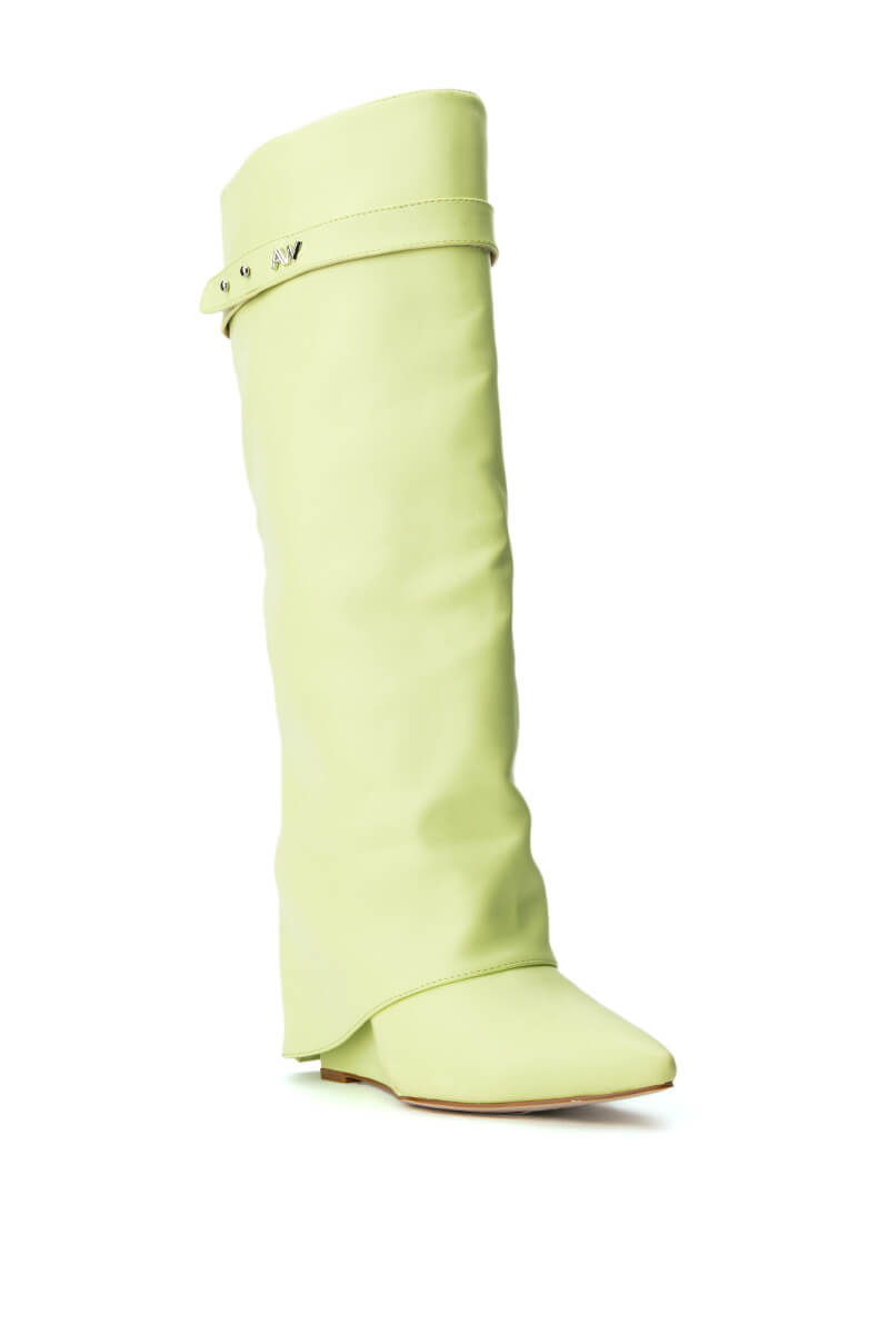 AZALEA WANG MELINA FOLD OVER WEDGE BOOT IN SUNNY LIME