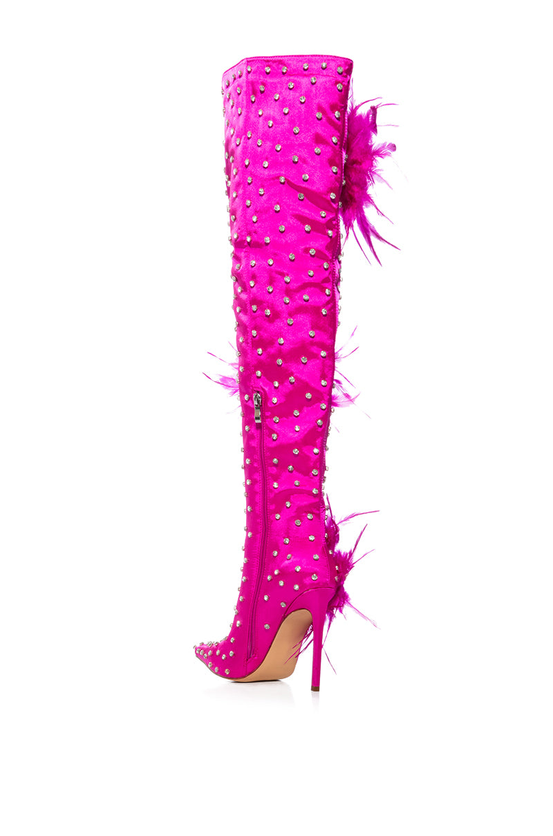 AZALEA WANG TARYN FUCHSIA SATIN FEATHER FLOWER BOOT