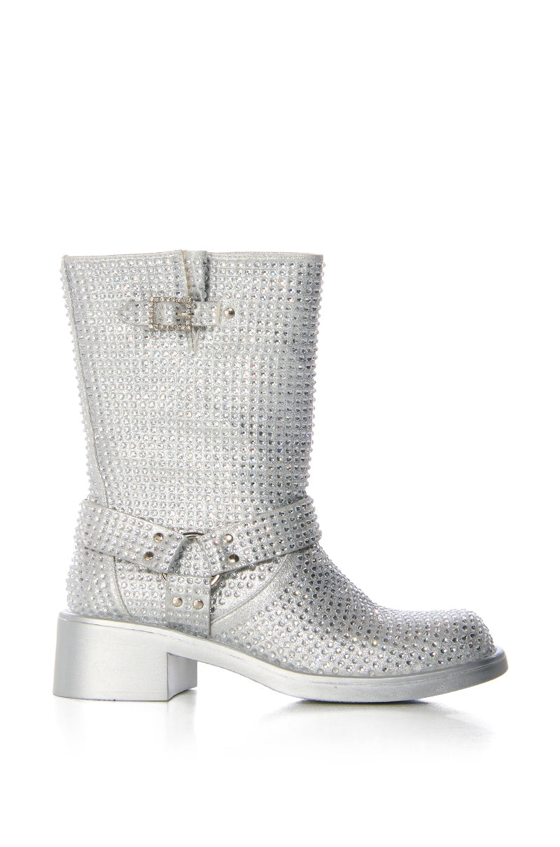 AZALEA WANG CHARITY SILVER RHINESTONE BOOTIE