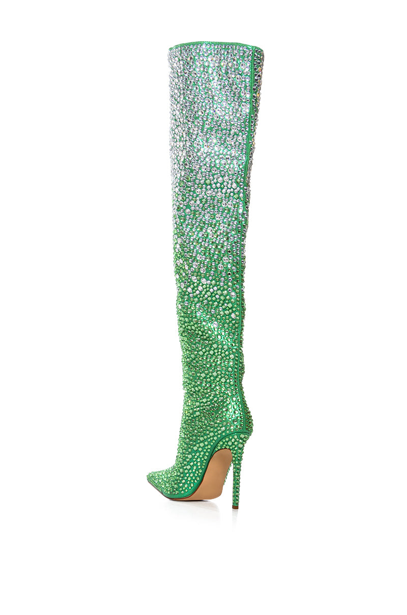 AZALEA WANG BERGAMONT GREEN OMBRE RHINESTONE EMBELLISHED BOOT