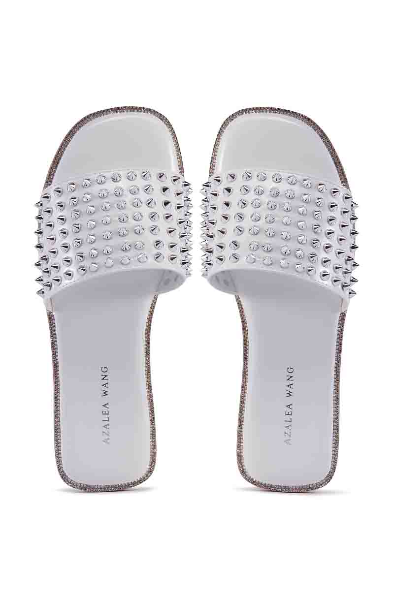 AZALEA WANG EMMONS WHITE SPIKY STUD FLAT SANDAL