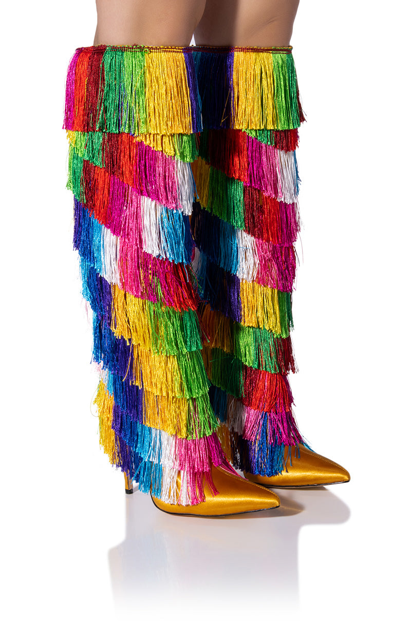 AZALEA WANG PRISTINA BOOT WITH RAINBOW FRINGE