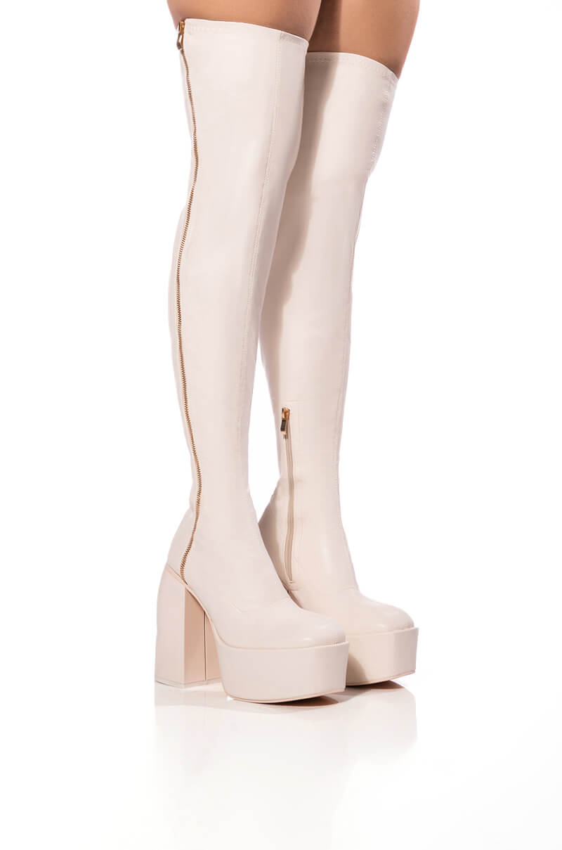 JELENA OVER THE KNEE PU CHUNKY BOOT IN CREAM