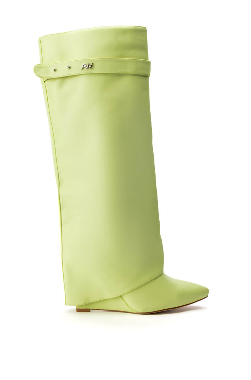 AZALEA WANG MELINA FOLD OVER WEDGE BOOT IN SUNNY LIME