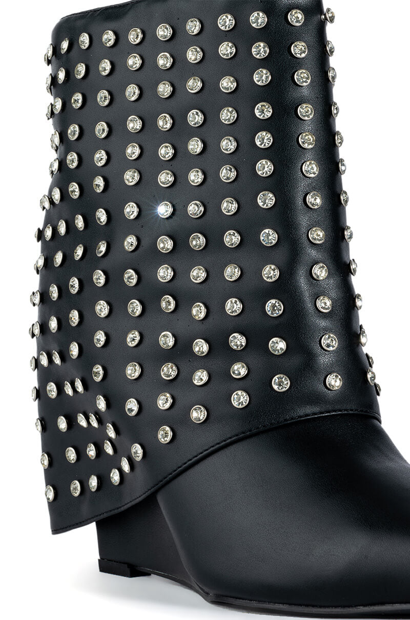 AZALEA WANG MARINA STUDDED FOLD OER BOOTIE IN BLACK