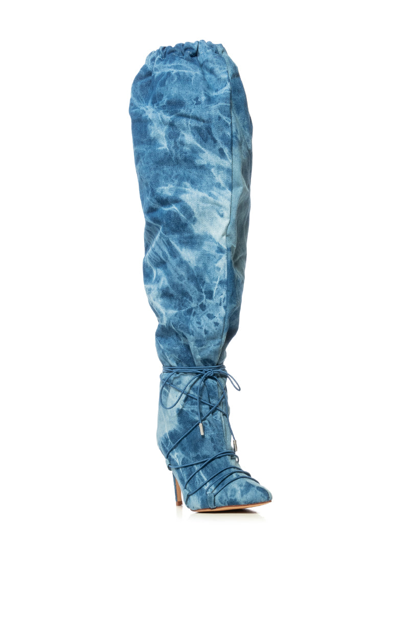 AZALEA WANG BEXLEY ACID WASH DENIM SLOUCH BOOT IN BLUE