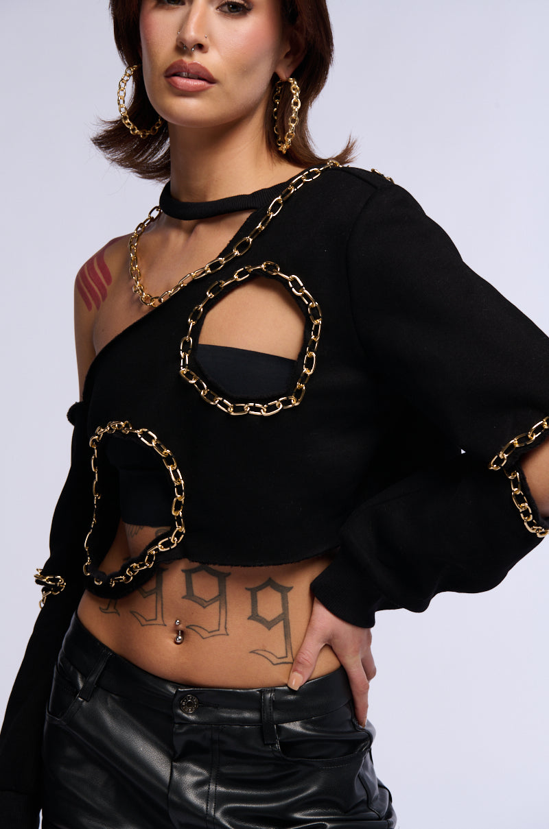 ROMY CUT OUT CHAIN DETAIL CROPPED SWEATSHIRT