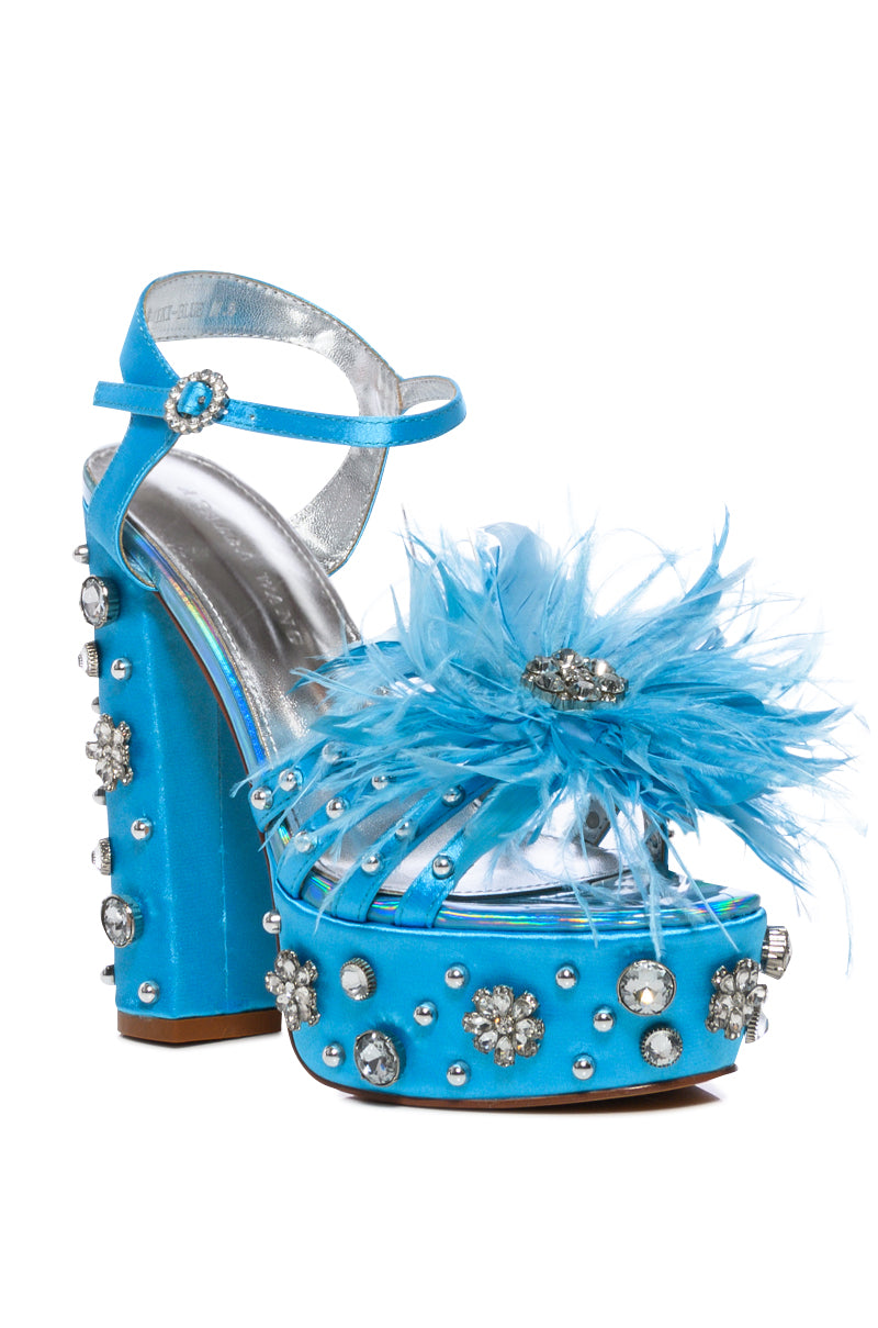 AZALEA WANG KIKI EMBELLISHED CHUNKY SANDAL IN BLUE