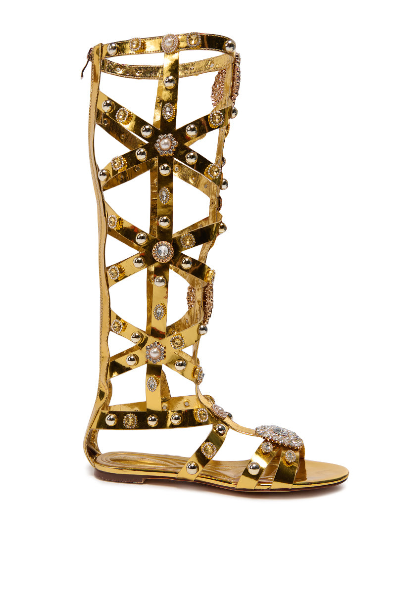 AZALEA WANG CHRYSTOS GOLD CAGED GLADIATOR SANDAL