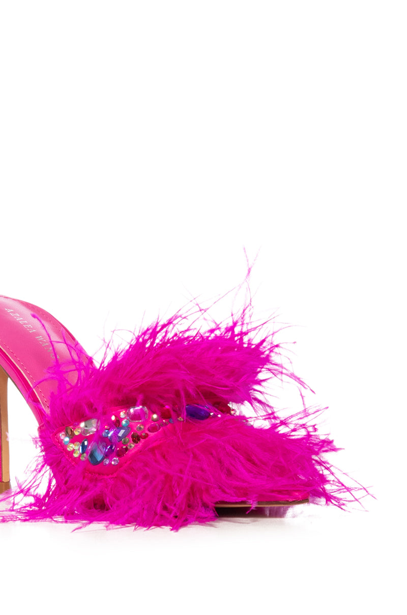 AZALEA WANG TYREE FUCHSIA FEATHER EMBELLISHED SANDAL