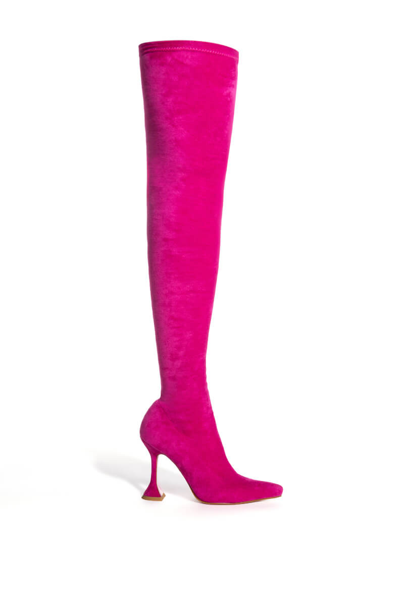 AZALEA WANG ELEVATE THIGH HIGH STRETCH SUEDE BOOT IN PINK