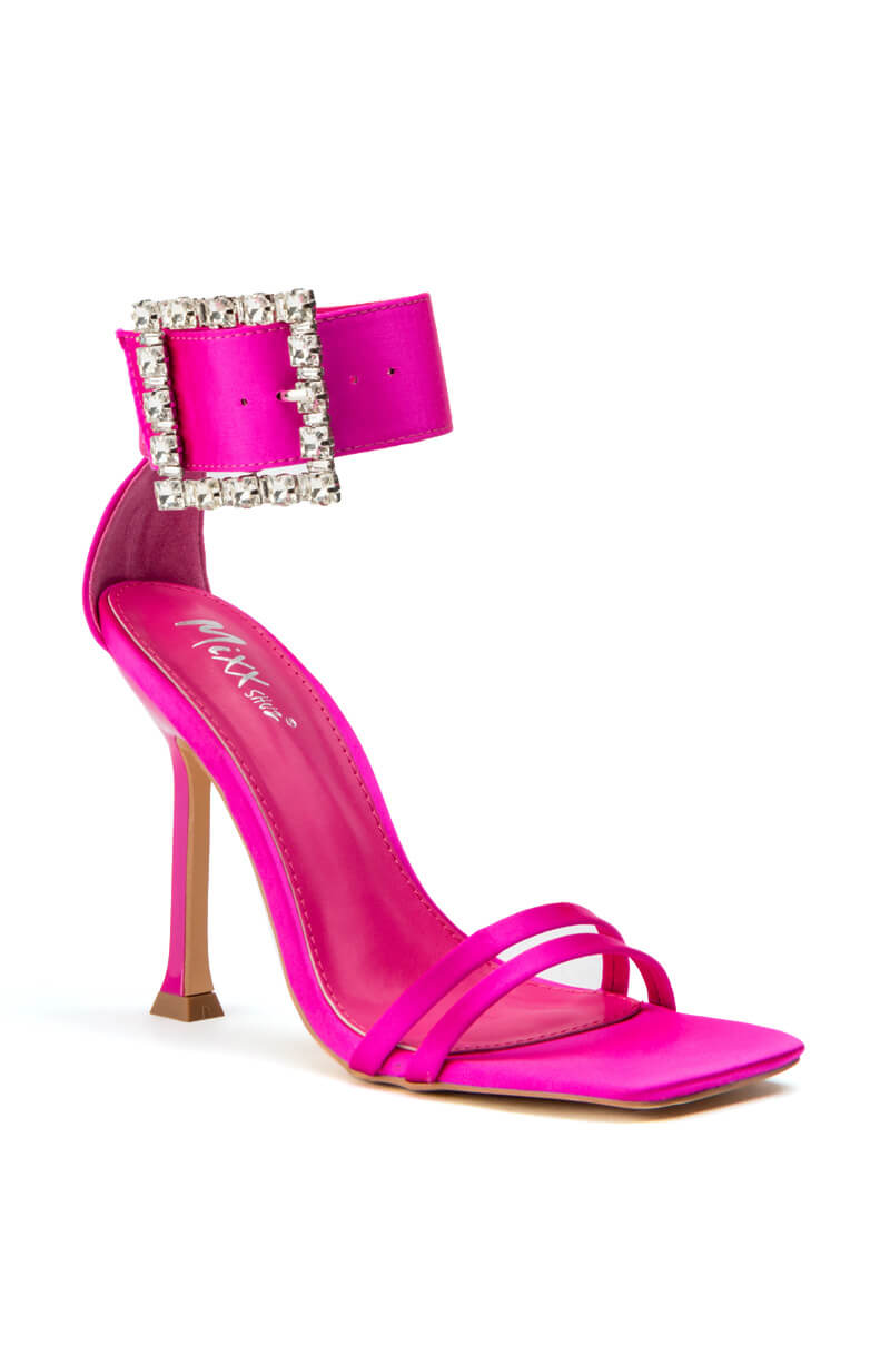 NAVY BLUE SATIN STILETTO IN FUCHSIA