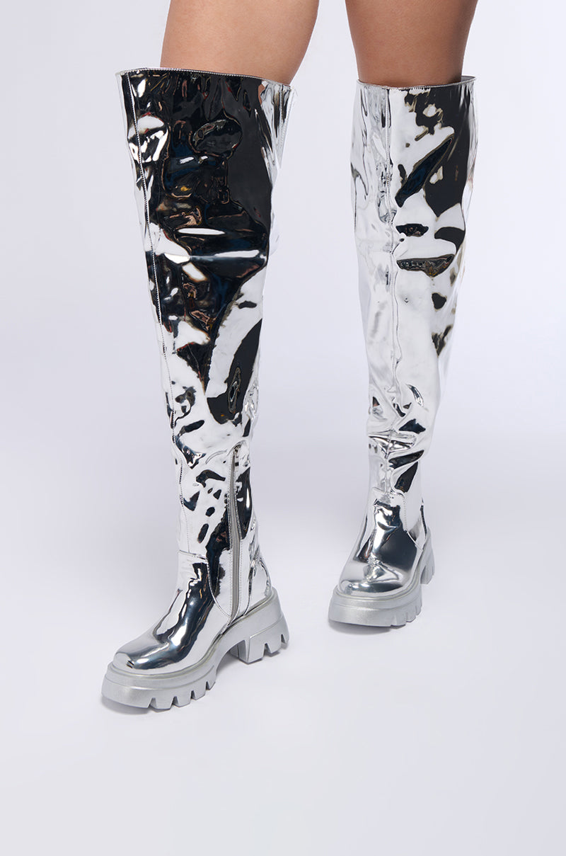 AZALEA WANG CORTLAND SILVER THIGH HIGH BOOT