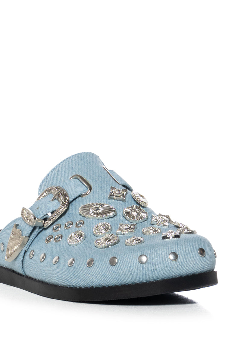 AZALEA WANG MOHSIN DENIM EMBELLISHED CLOG