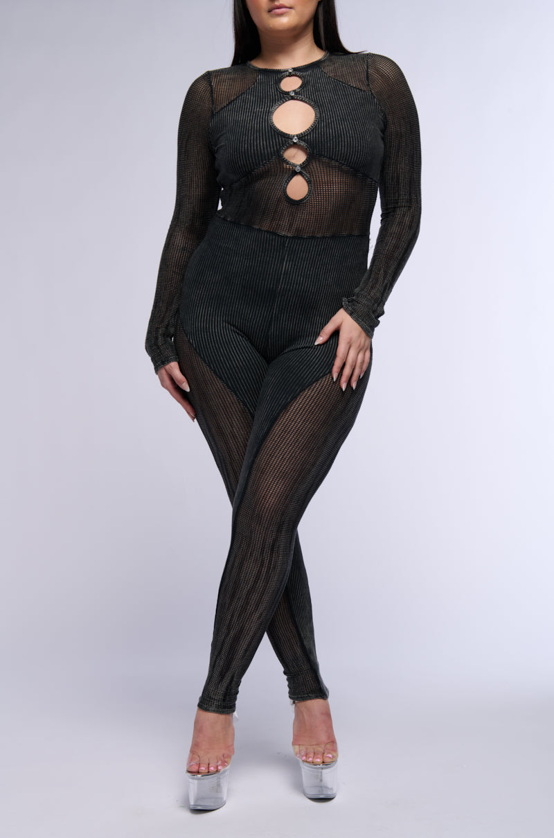 ARCHETYPE MESH KNIT CUTOUT JUMPSUIT