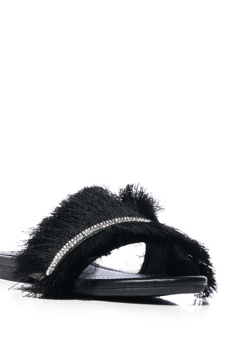 AZALEA WANG TILLE EMBELLISHED FLAT IN BLACK