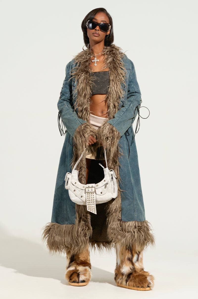 SADE FUR TRIM DENIM TRENCH