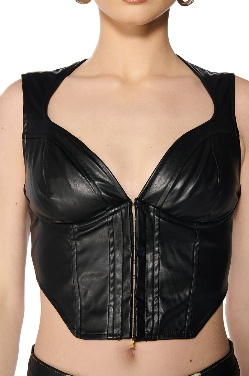 AYLA FAUX LEATHER CORSET TOP