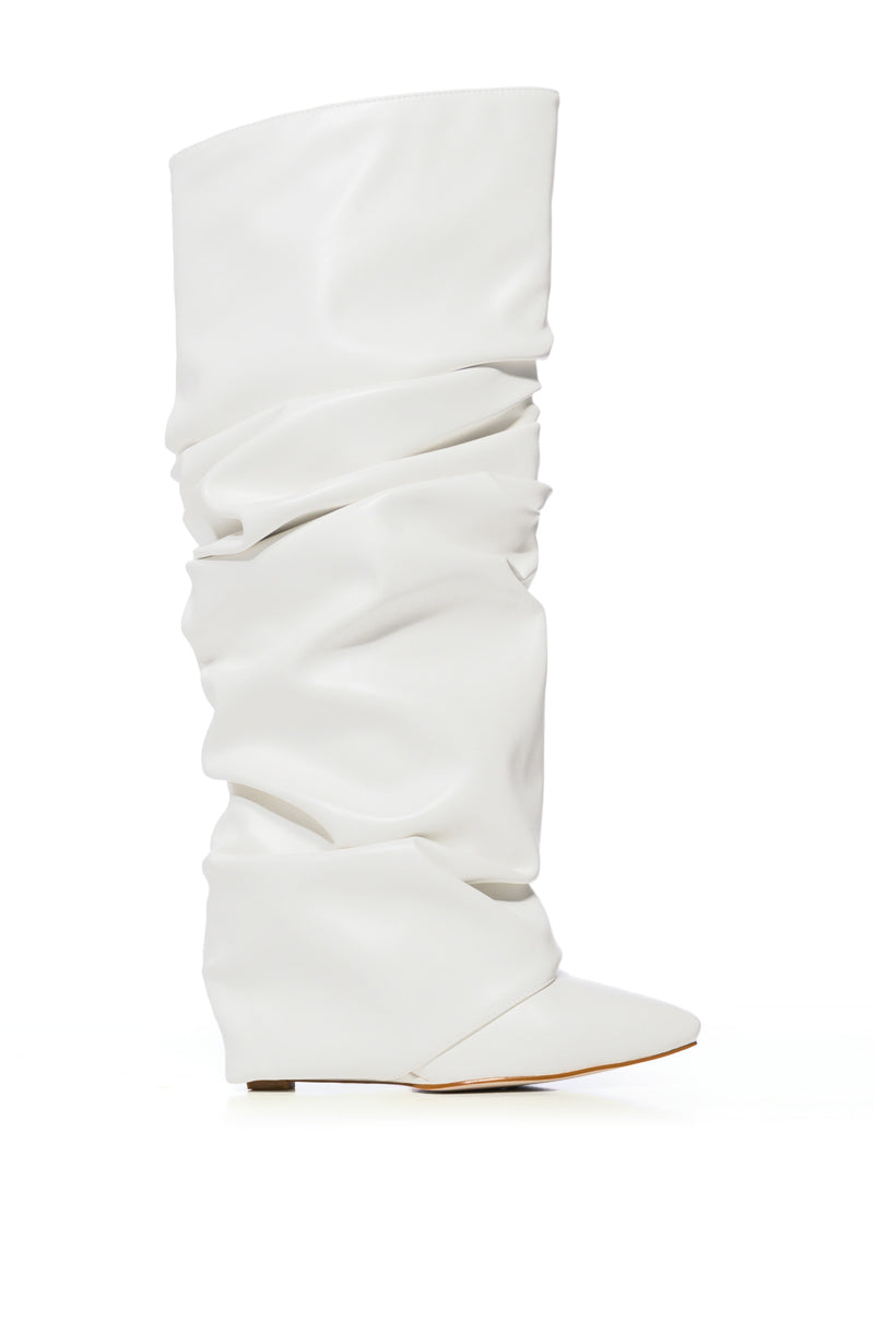 AZALEA WANG ZUMMA WHITE RUCHED WEDGE BOOT