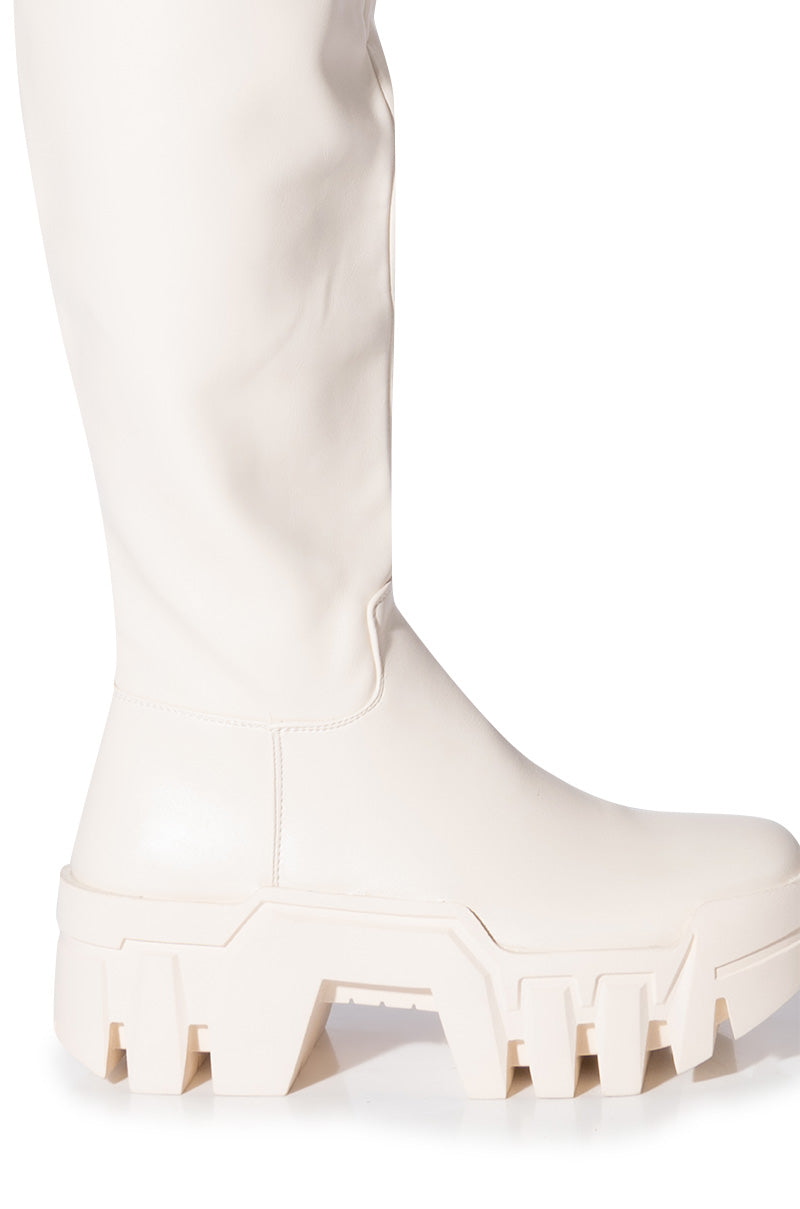 AZALEA WANG SUSIE THIGH HIGH FLATFORM BOOT IN CREAM