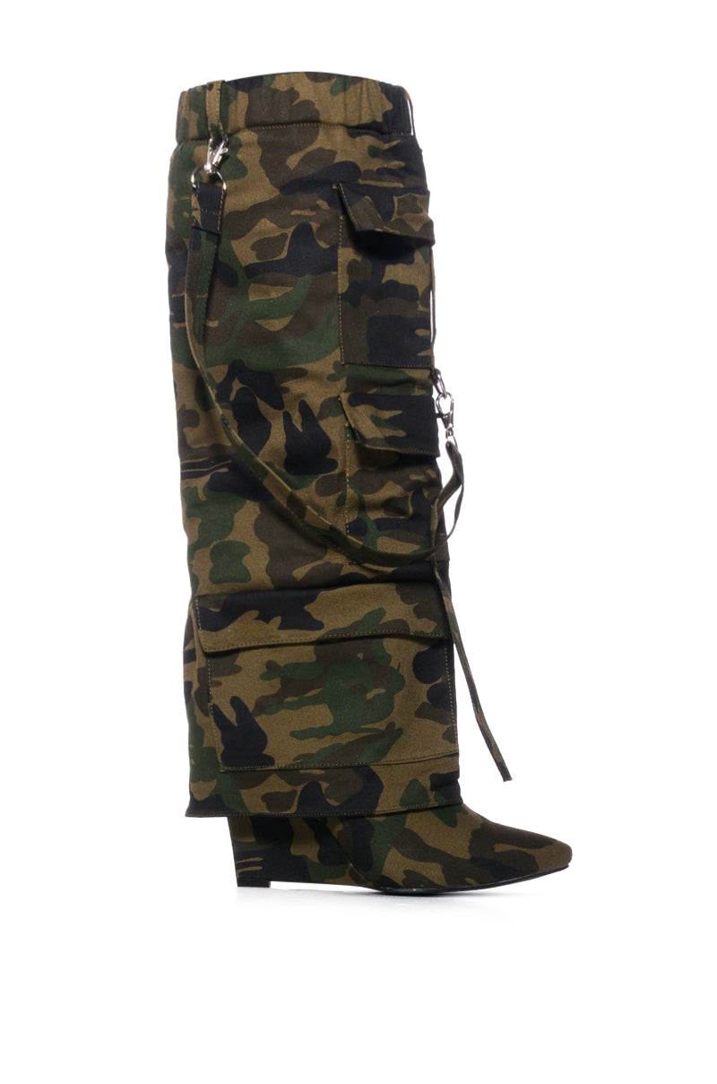 AZALEA WANG STARLETTE CAMO WEDGE BOOT