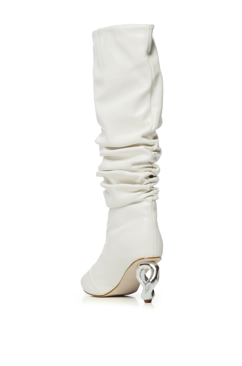 AZALEA WANG ROSIER WHITE BOOT WITH NOVELTY SILVER HEEL