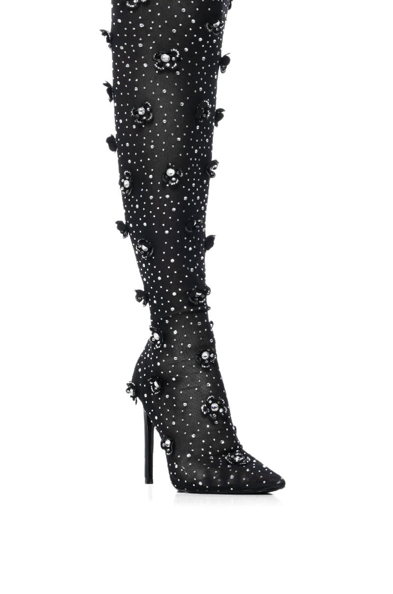 AZALEA WANG MARLOWE BLACK EMBELLISHED MESH BOOT