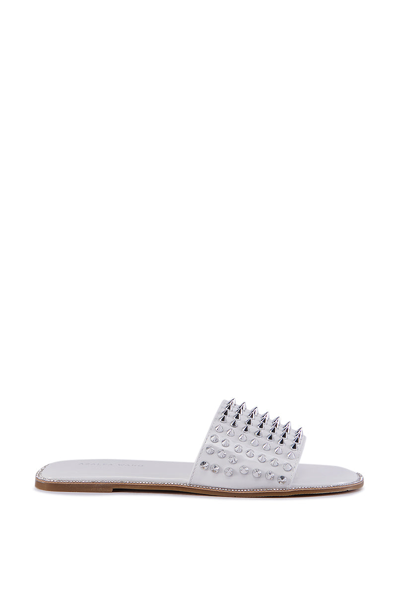 AZALEA WANG EMMONS WHITE SPIKY STUD FLAT SANDAL