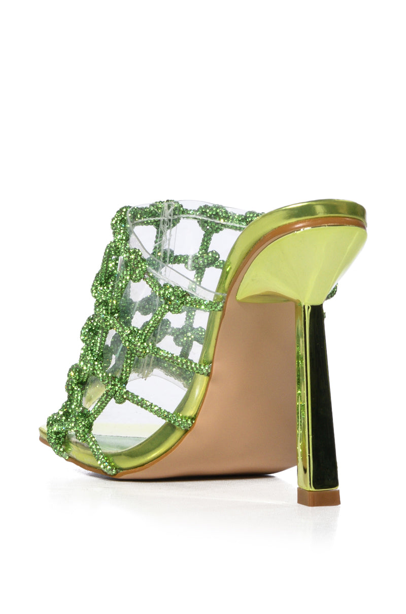 AZALEA WANG SNOWDROP EMBELLISHED KNOT WEB SANDAL IN GREEN