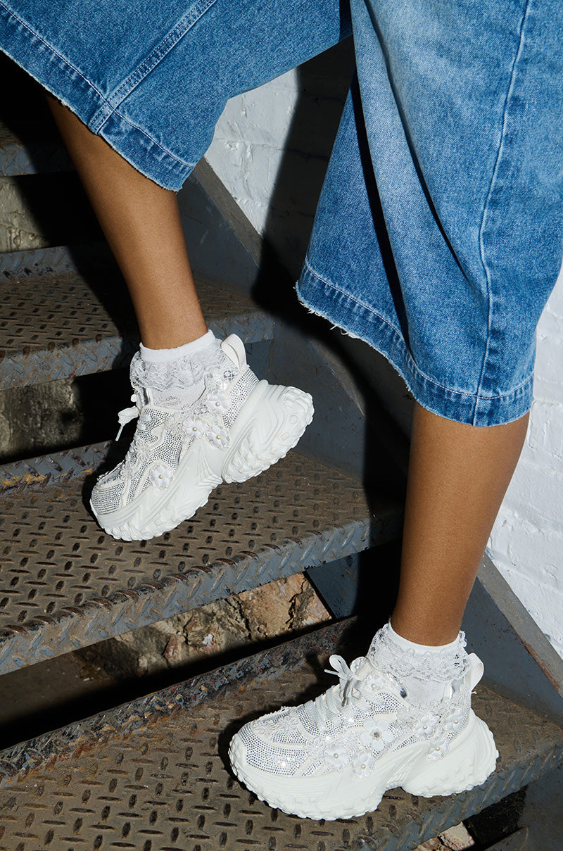 AZALEA WANG CANISH WHITE EMBELLISHED SNEAKER