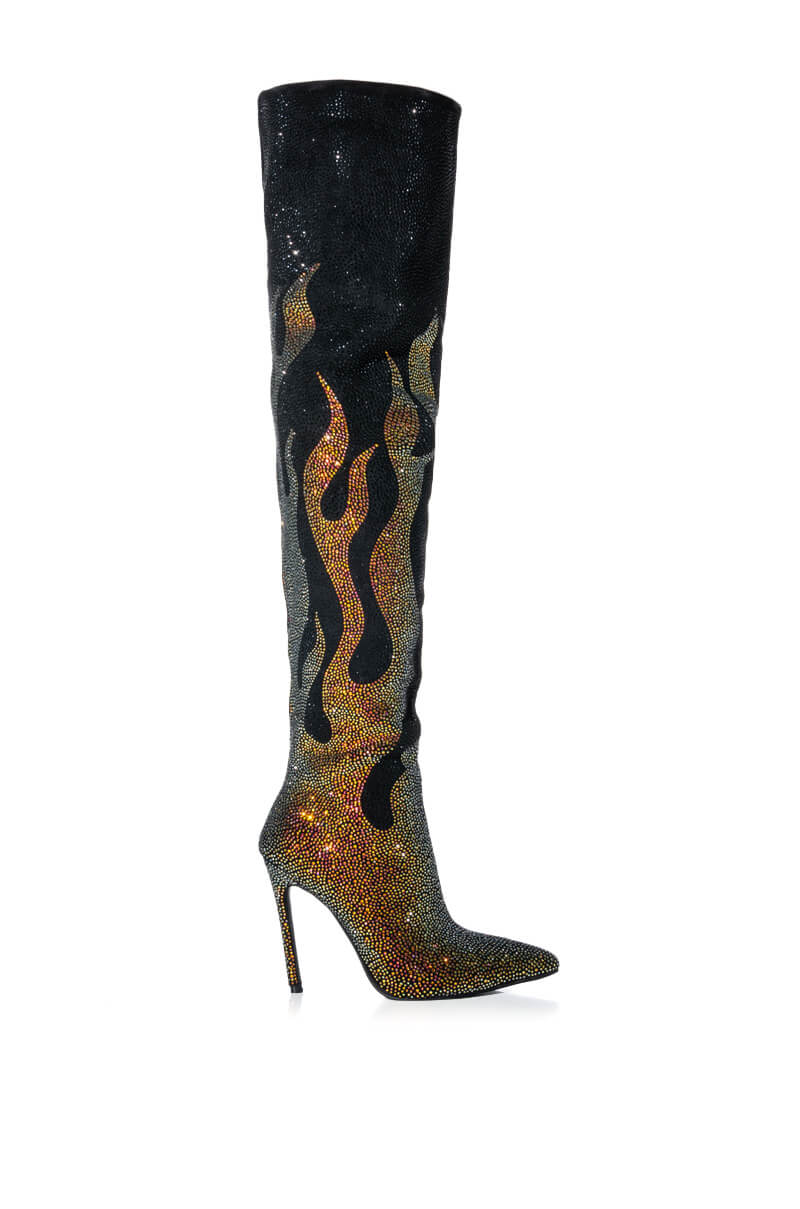 AZALEA WANG LAUNCH BLINGED FIRE STILETTO BOOT IN BLACK