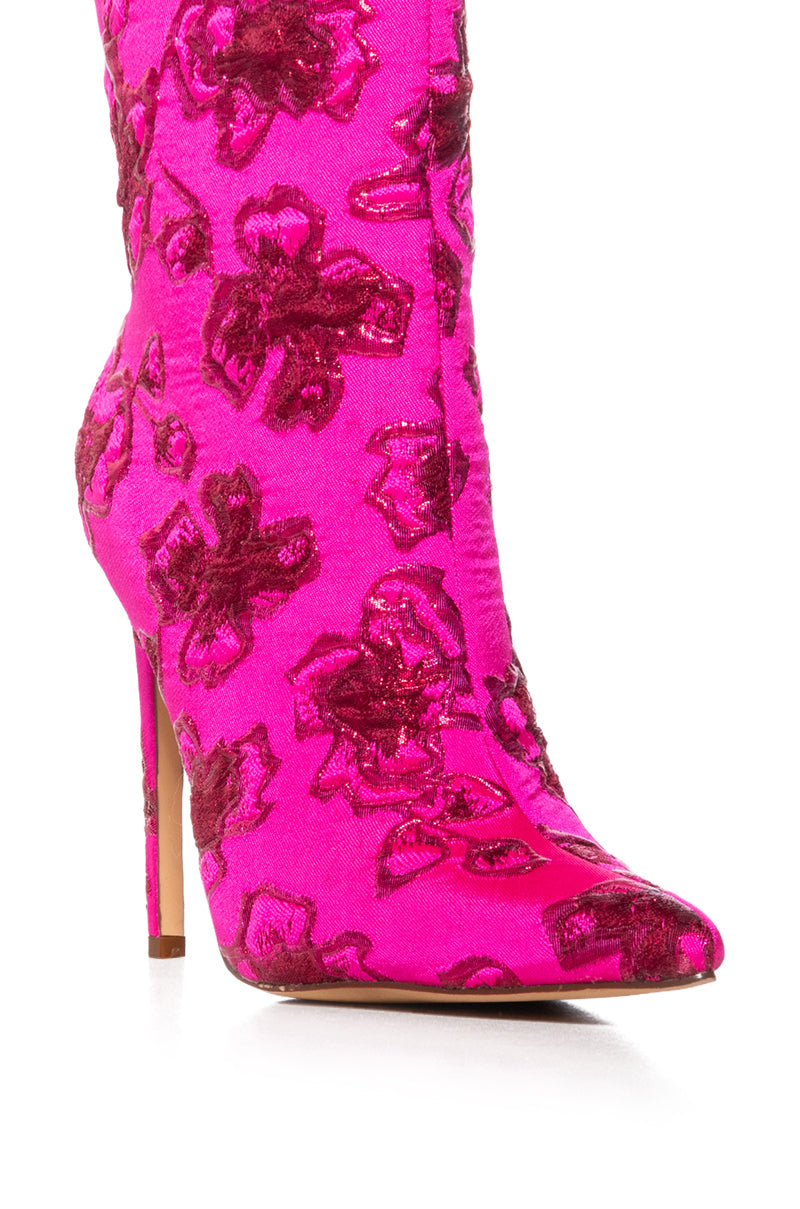 AZALEA WANG POSH PRINCESS BROCADE BOOTIE IN FUCHSIA