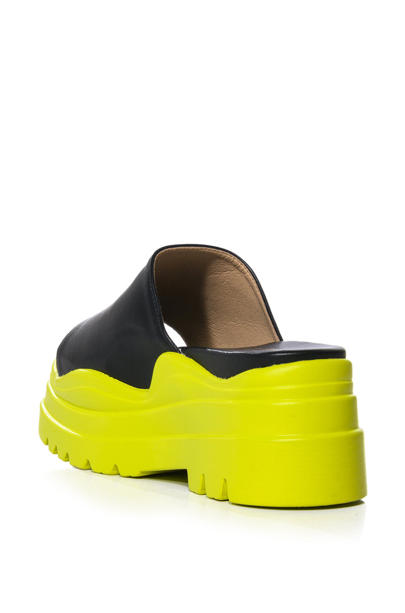 SOUR CANDY CHUNKY SLIP ON FLATFORM SANDAL IN LIME