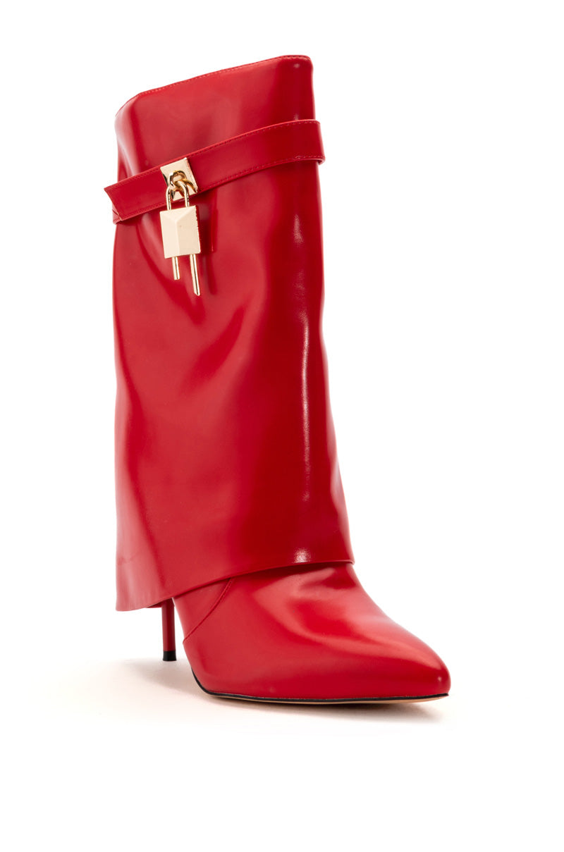 AZALEA WANG MINE FOLD OVER STILETTO BOOTIE IN RED