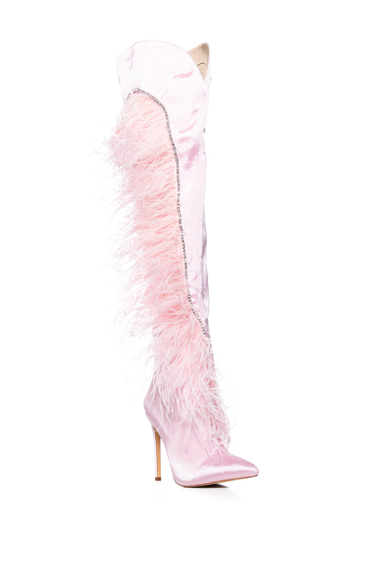 AZALEA WANG AOIFE PINK FEATHER BOOT