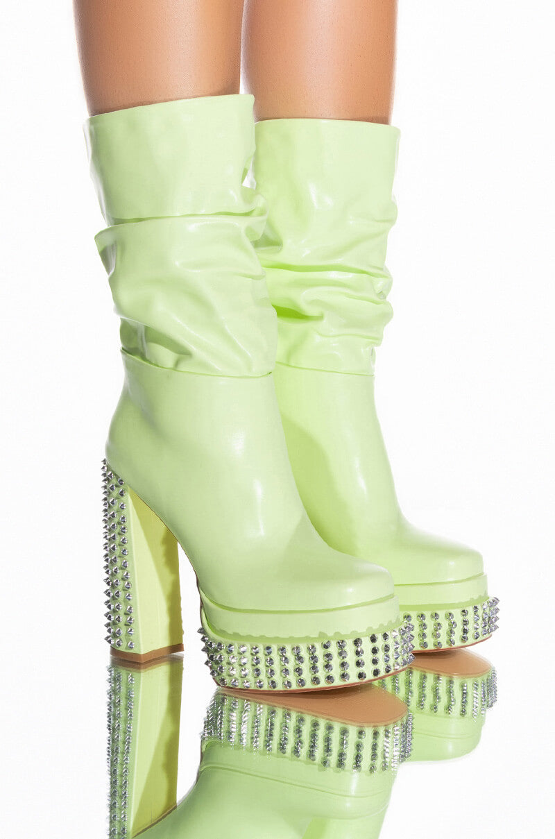 AZALEA WANG NATURE SLOUCH STUD BOOTIE IN GREEN