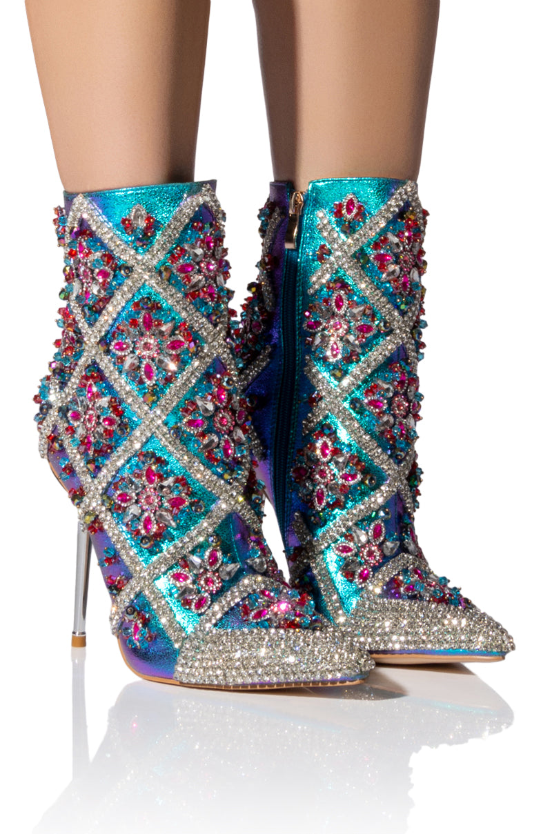 AZALEA WANG EMBELLISHED STILETTO BOOTIE IN MULTI