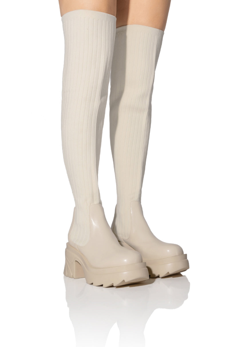 MARGOT KNIT STRETCH BOOT IN CREAM