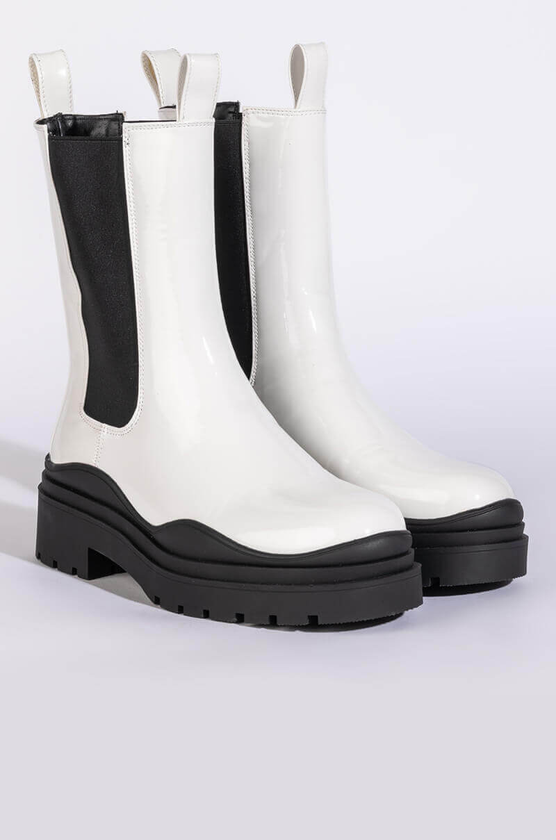 AZALEA WANG GHOSTED FLATFORM CHELSEA BOOT IN BLACK WHITE