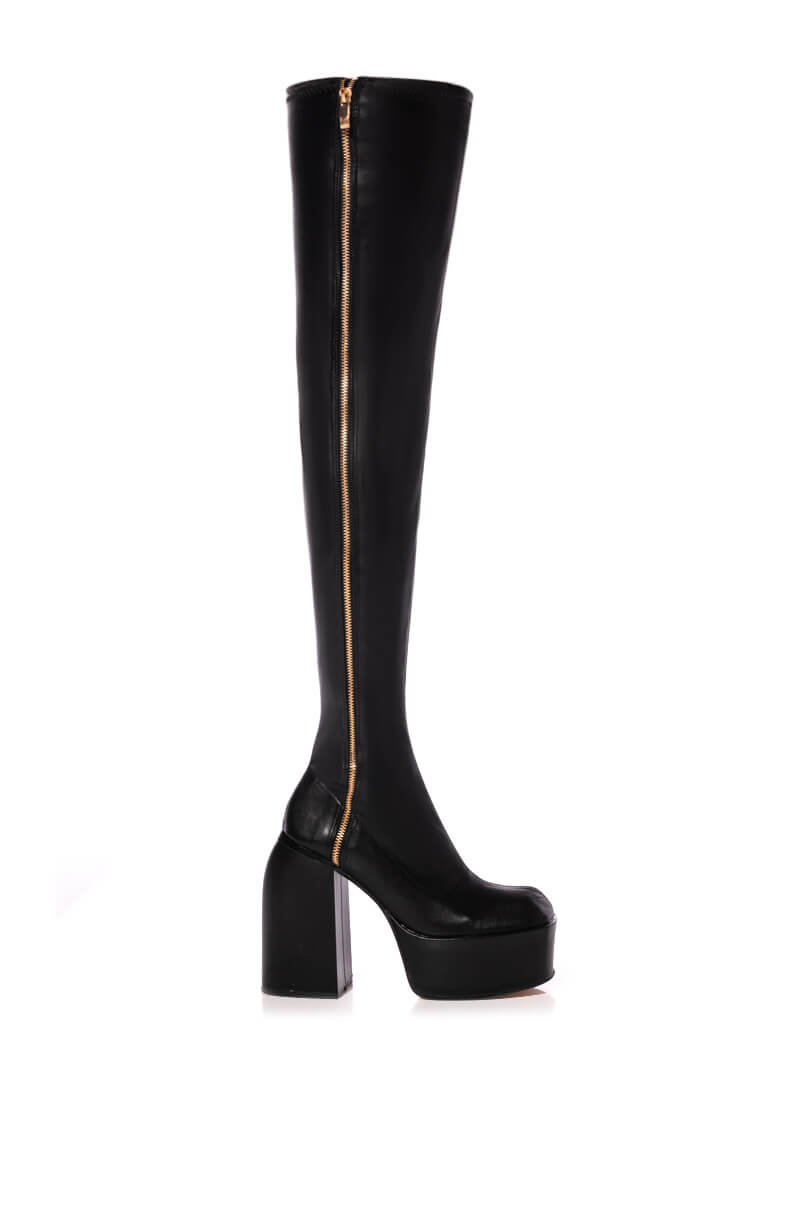 JELENA OVER THE KNEE PU CHUNKY BOOT IN BLACK