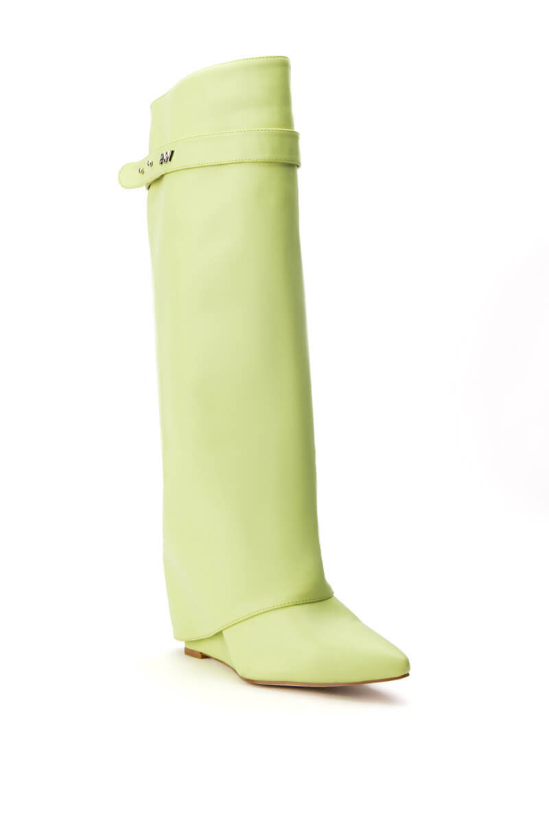 AZALEA WANG MELINA FOLD OVER WEDGE BOOT IN SUNNY LIME