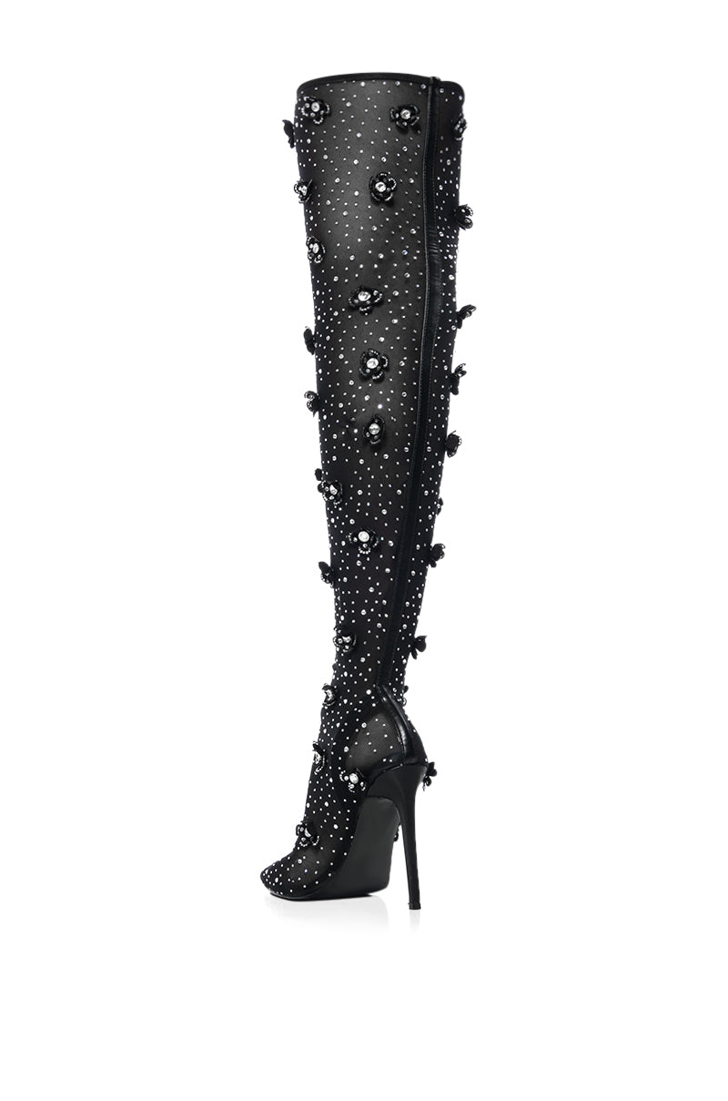 AZALEA WANG MARLOWE BLACK EMBELLISHED MESH BOOT