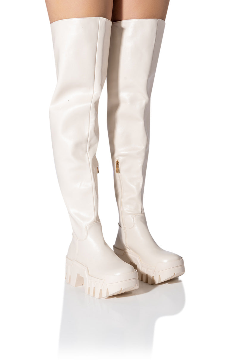 AZALEA WANG SUSIE THIGH HIGH FLATFORM BOOT IN CREAM