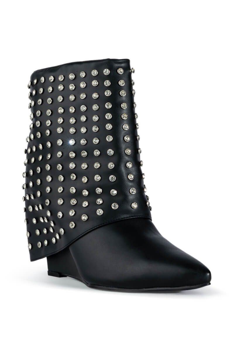 AZALEA WANG MARINA STUDDED FOLD OER BOOTIE IN BLACK