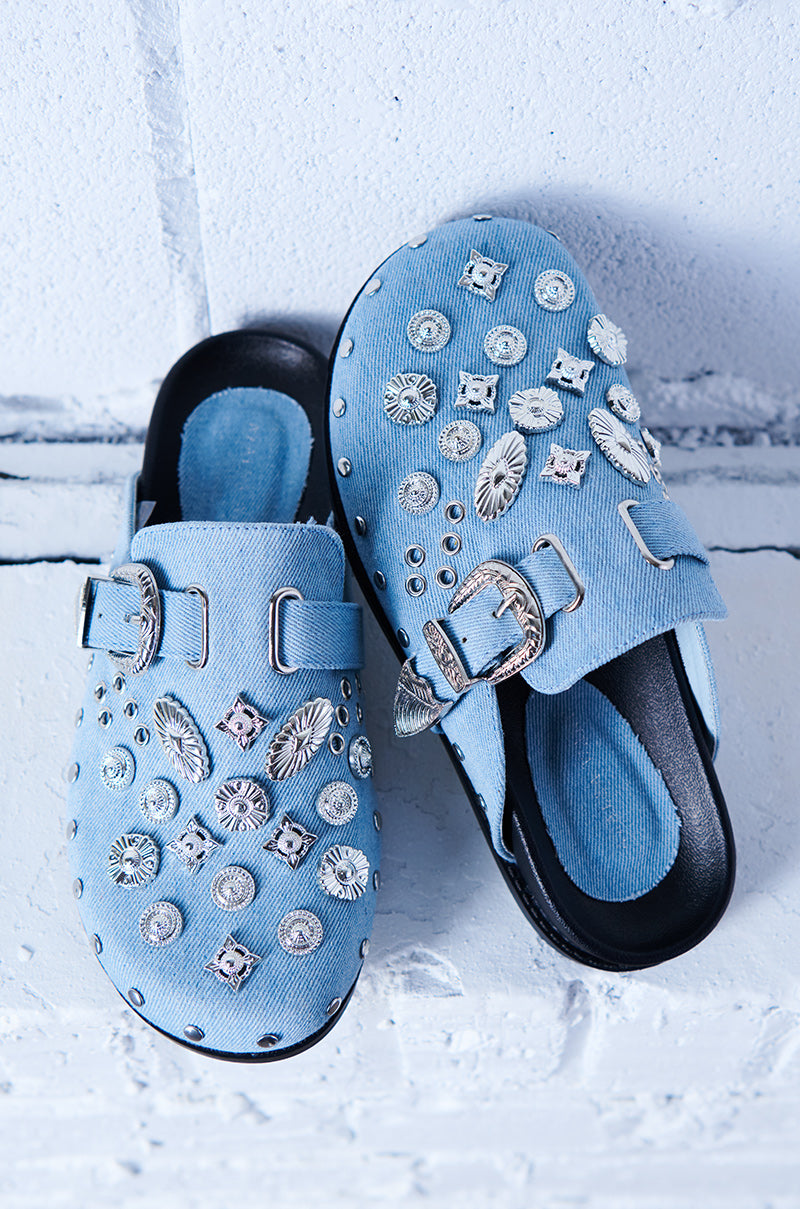 AZALEA WANG MOHSIN DENIM EMBELLISHED CLOG