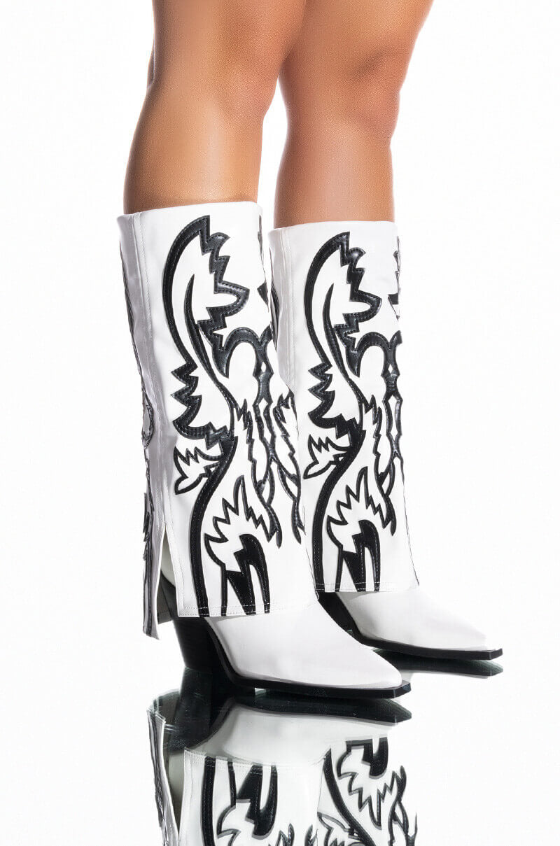 AZALEA WANG SIMPLY BELOW THE KNEE WESTERN BOOTIE IN WHITE BLACK