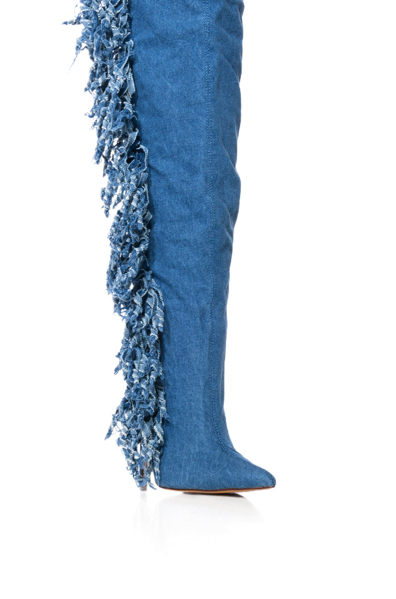 AZALEA WANG FRINGE DESIGN BOOT IN DENIM