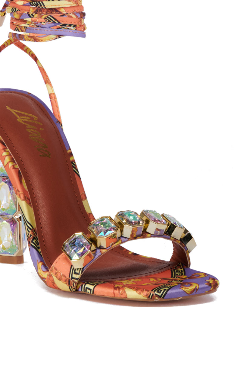 MARGE PURPLE MULTI EMBELLISHED SATIN SANDAL