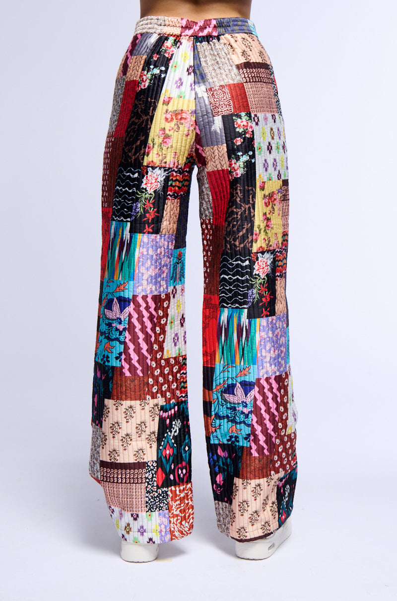 PATCHWORK QUILTED WIDE LEG PANT